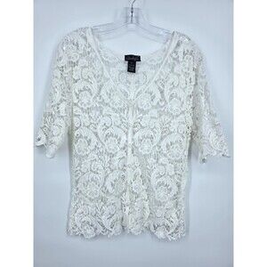 Questions By Say What Ivory Crochet Lace Cardigan XL Cotton Boho Cottagecore Top